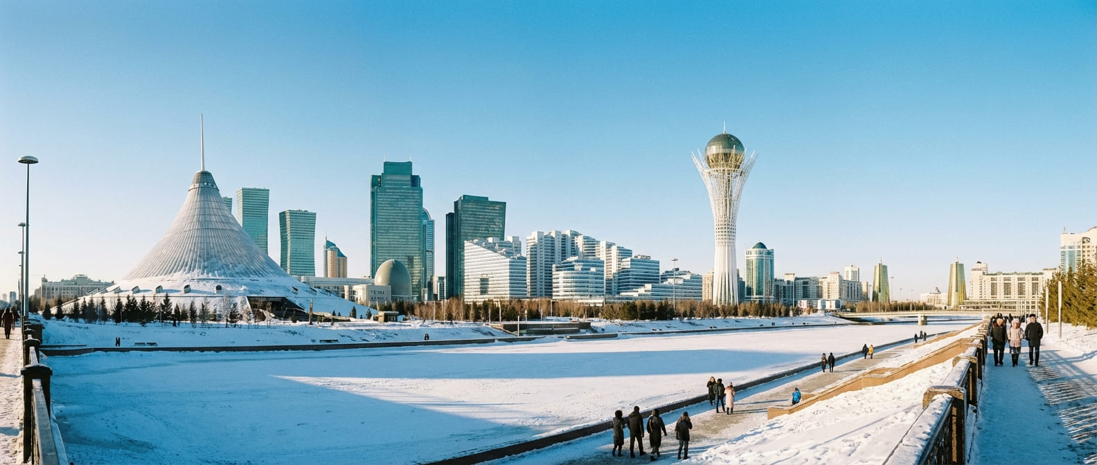 Astana skyline with Bayterek tower