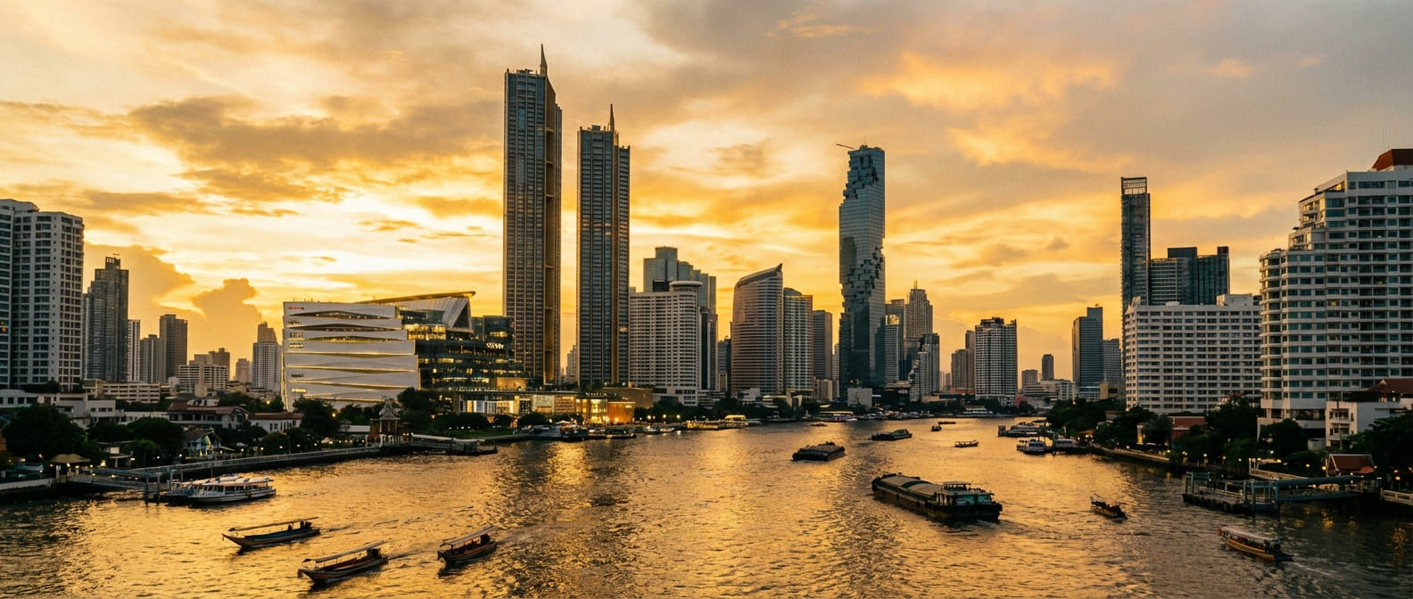 Bangkok Sathorn skyline along Chao Phraya River